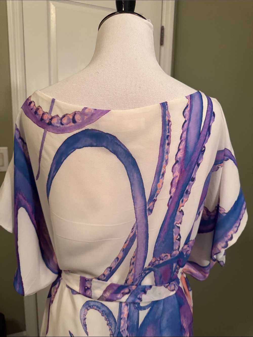 White Dress with Purple & Blue Octopus Print - Picture 5 of 9